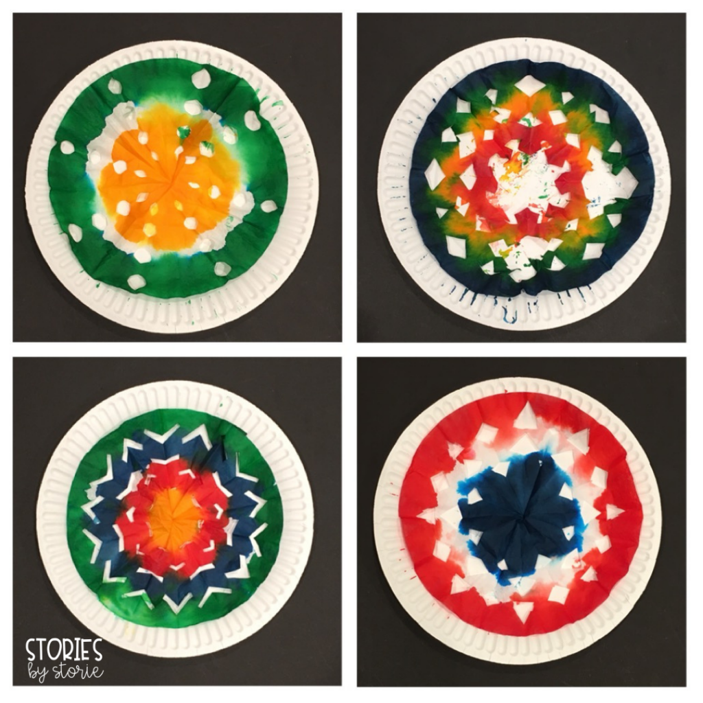 If you want to add new life to your old snowflake projects, you should make a Rainbow Blizzard with your students. These snowflakes are made using coffee filters and food coloring with a little water to help the colors bleed together.