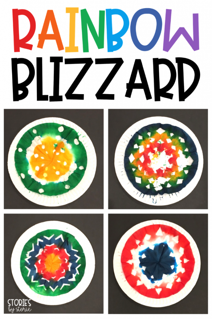 If you want to add new life to your old snowflake projects, you should make a Rainbow Blizzard with your students. These snowflakes are made using coffee filters and food coloring with a little water to help the colors bleed together.