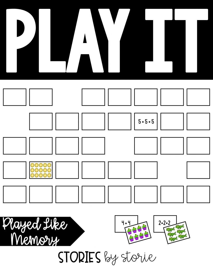 This matching game is played like Memory. This is a fun way to practice matching picture arrays with repeated addition equations.
