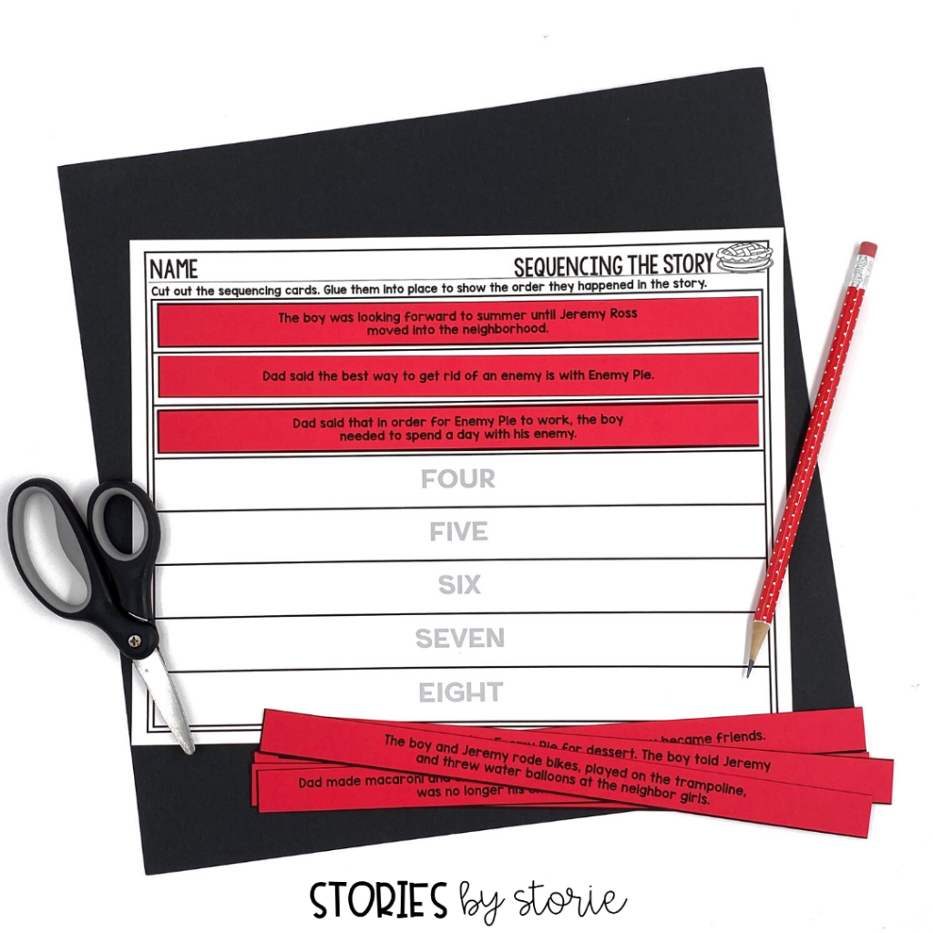 After reading Enemy Pie, students can put the story back together with this sequencing activity.