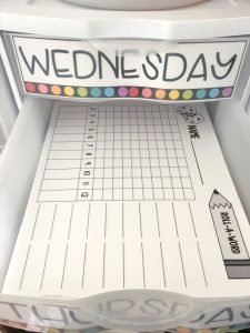 Spelling Organization - use drawers to store worksheets for the week