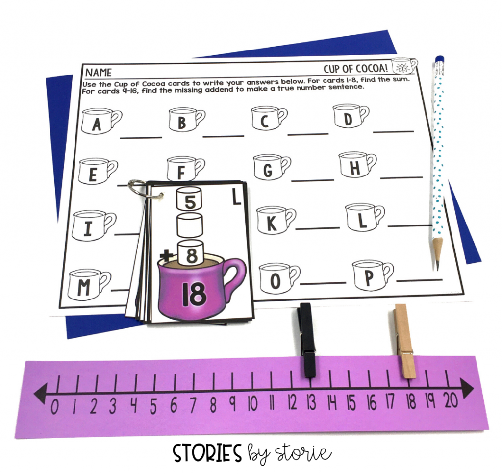 To find the missing addend, students can use clothespins on a numberline. 