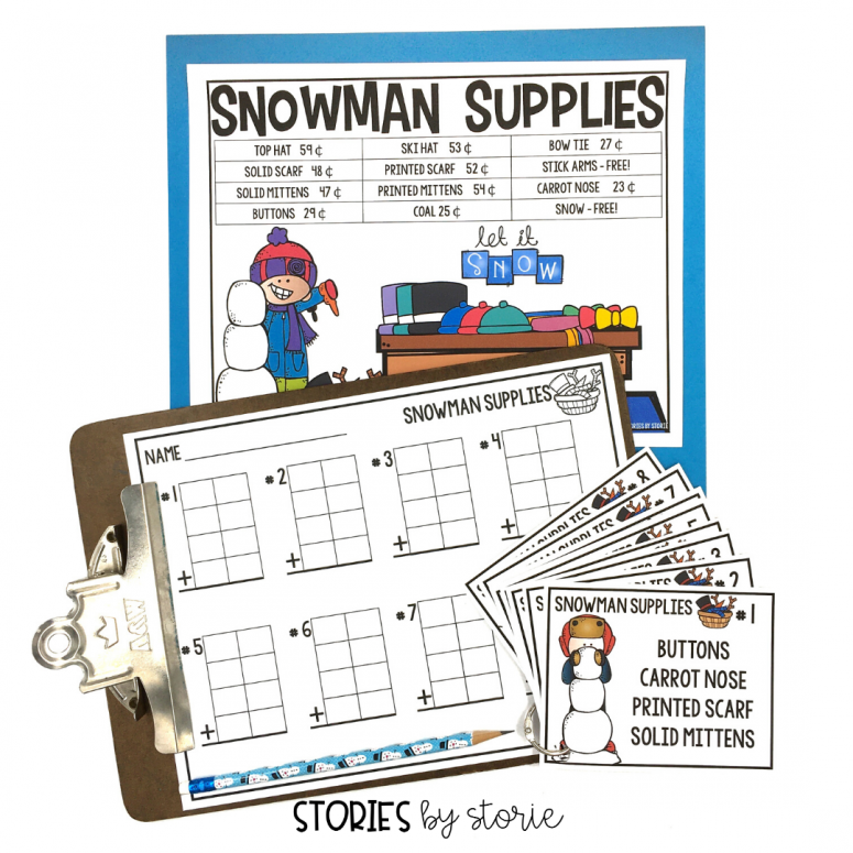 Snowman Supplies (a Free Station for Addition with 4 Addends)