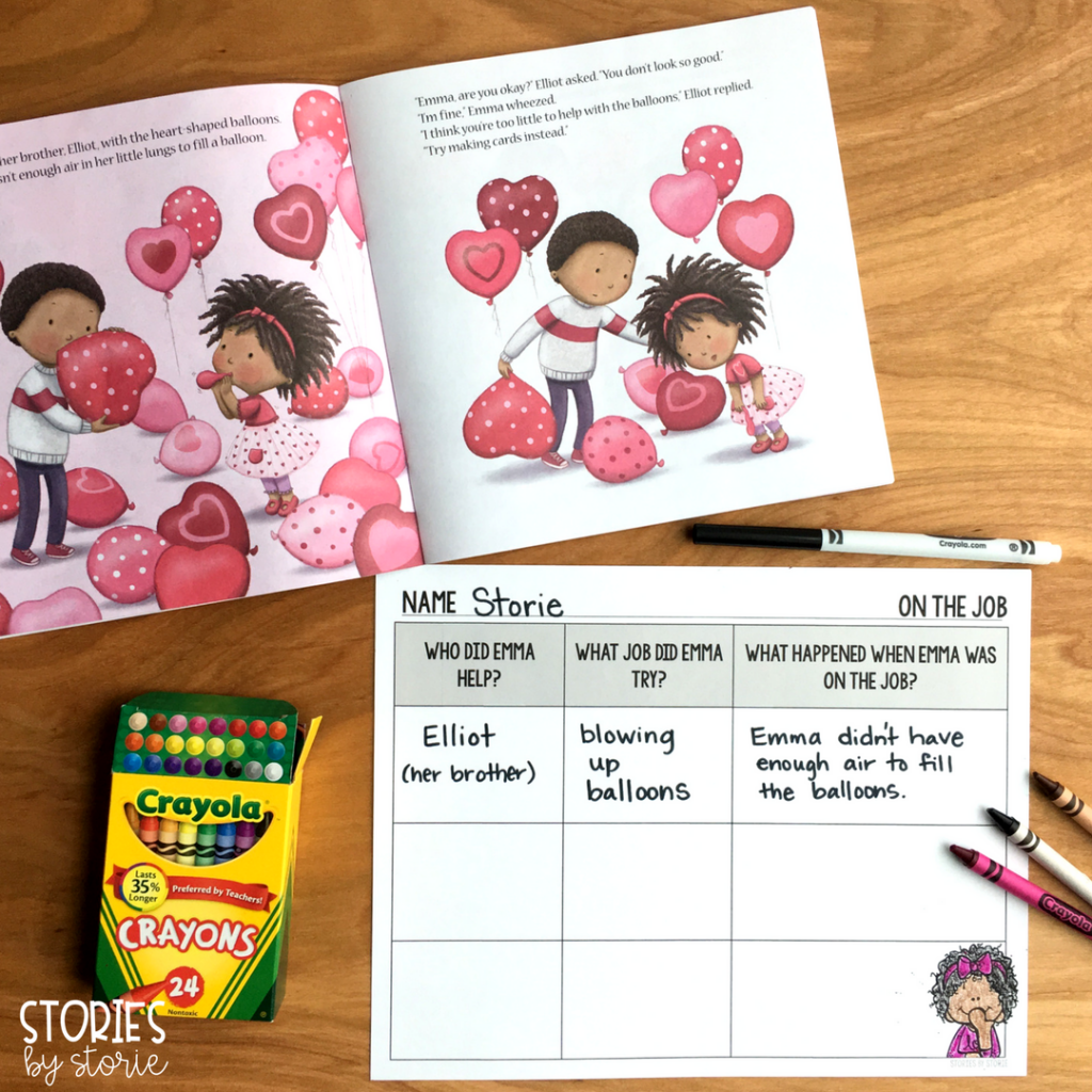 In The Littlest Valentine, Emma tries so hard to help with her family's business. Students can keep track of the jobs Emma tries with this graphic organizer.
