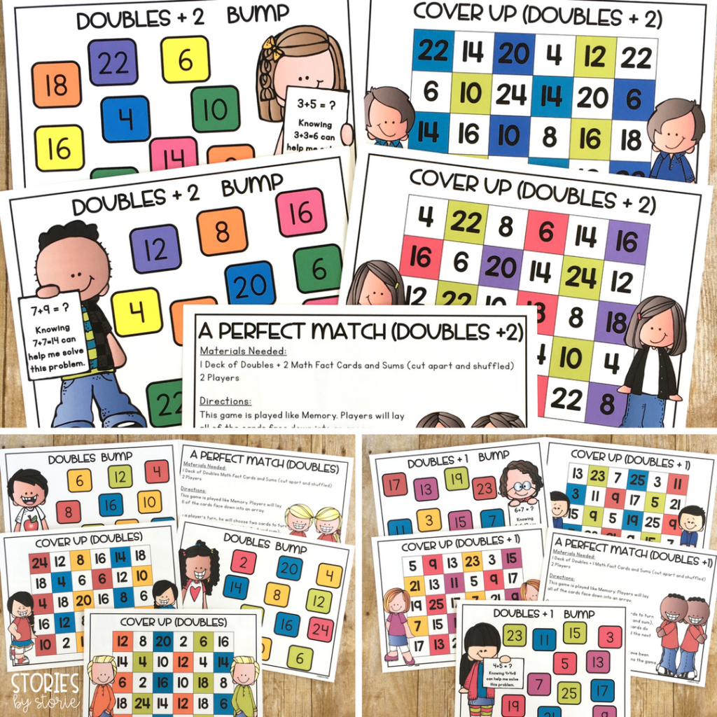 Looking for a fun way to practice doubles facts? Take a look at these games! Students will get the practice they need while having fun. Included are three games for doubles facts, three games for doubles + 1 facts, and three games for doubles + 2 packs. There are also anchor charts, practice pages, and color by number pages.