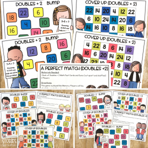 Looking for a fun way to practice doubles facts? Take a look at these games! Students will get the practice they need while having fun. Included are three games for doubles facts, three games for doubles + 1 facts, and three games for doubles + 2 packs. There are also anchor charts, practice pages, and color by number pages.