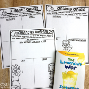 While reading The Lemonade War, students can follow the changes both Evan and Jessie make. After reading, students can also compare the two characters. These pages are included in my book companion for The Lemonade War by Jacqueline Davies.