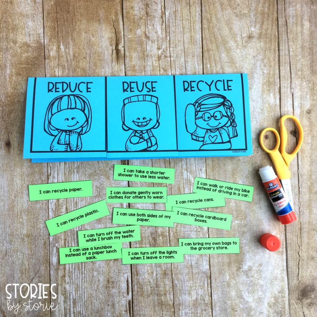 This free sorting activity is perfect to use near Earth Day. Students will glue statements under the reduce, reuse, and recycle flaps.