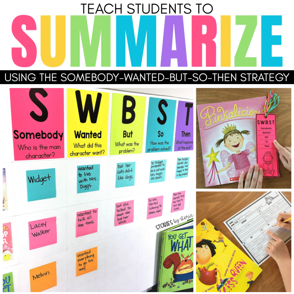 When it’s time to teach my students to summarize, I love to use the Somebody Wanted But So Then (SWBST) strategy. Today I want to share a few tools you can use when teaching this reading strategy.