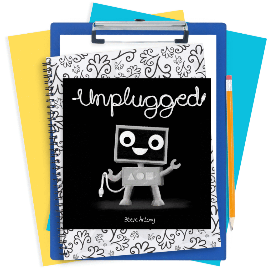 Unplugged by Steve Antony is a picture book that follows Blip, a robot who enjoys being plugged in to her computer. One day she experiences a blackout and ends up outside. When she finally returns, she discovers she enjoys being unplugged. I've created a few resources you can use with your students while reading this story.