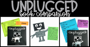 Unplugged by Steve Antony is a picture book that follows Blip, a robot who enjoys being plugged in to her computer. One day she experiences a blackout and ends up outside. When she finally returns, she discovers she enjoys being unplugged. I've created a few resources you can use with your students while reading this story.