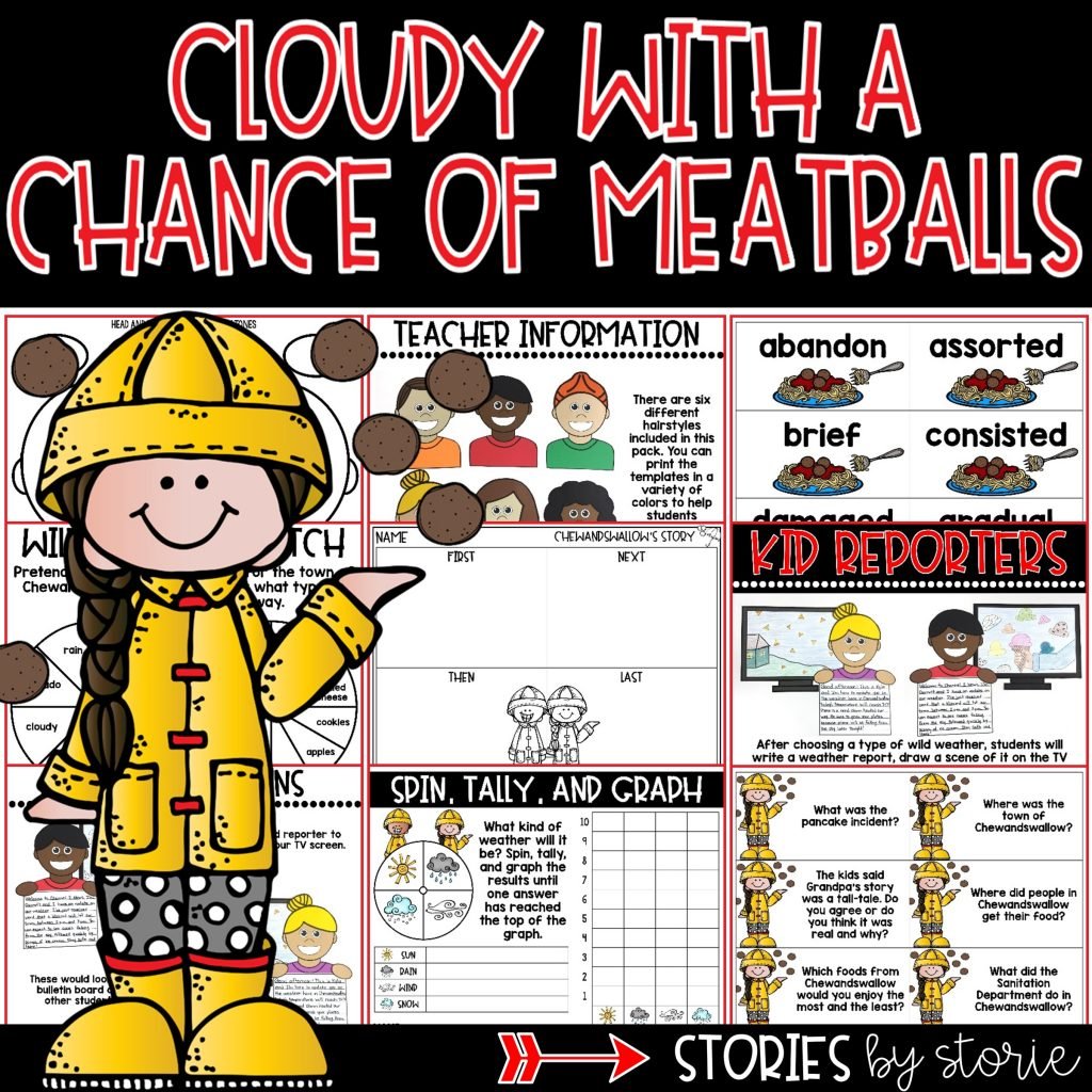 This Cloudy with a Chance of Meatballs book companion contains comprehension questions, vocabulary words, graphic organizers, and a kid reporter craft that can be paired with a wild weather report.