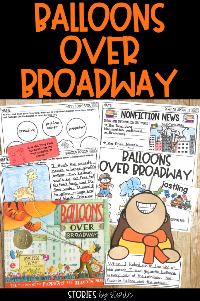 Balloons Over Broadway by Melissa Sweet is a picture book biography that tells the true story of Tony Sarg, the puppeteer behind the Macy's parade. Here are some comprehension and vocabulary activities along with a balloon-watching kid craft that you can use when reading this story.