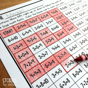 If your students have a pretty solid grasp on math facts, it might be time to offer a challenge. These addition and subtraction math mazes are filled with math facts. They must follow the path of true math facts from start to finish.