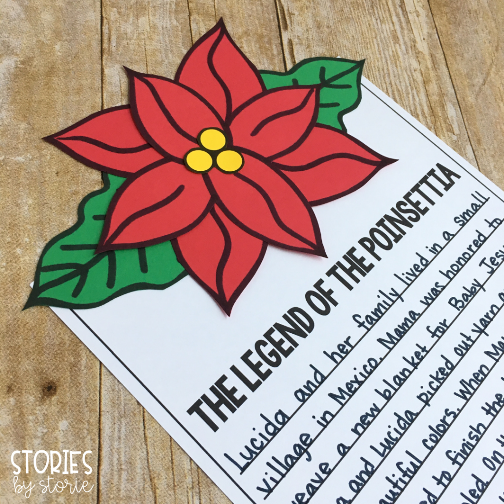 I have created this poinsettia craft that will add a beautiful pop of color to student writing. Students can retell The Legend of the Poinsettia in their own words, or respond to one of the other prompts I have included.