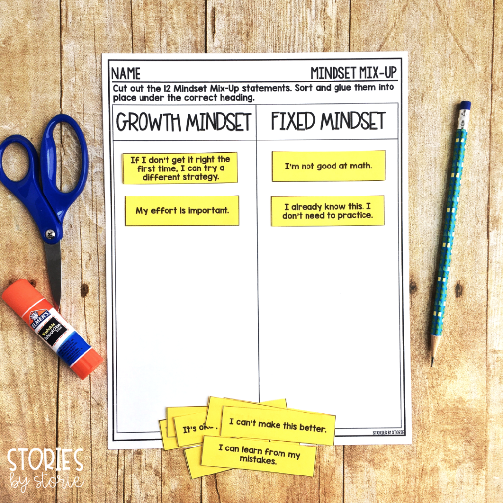 After reading this book about a growth mindset, students can sort these statements into two categories: growth mindset or fixed mindset.