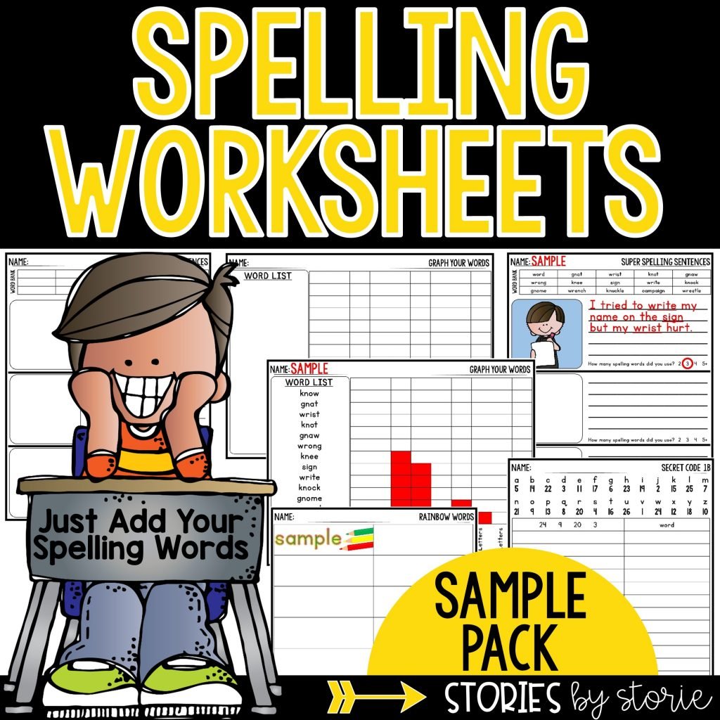 Spelling Worksheets Sample Pack - try out four activities with your list of spelling words. The activities include Graph Your Words, Rainbow Words, Secret Code, and Super Spelling Sentences.