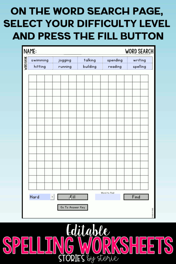 To help students practice their spelling words, you can create a word search for them. You can select the difficulty level to meet the needs of your students.