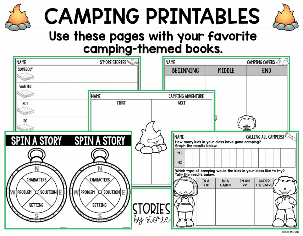 These camping printables can be used with your favorite camping books for kids. These pages include a graph along with several camping-themed reading responses.