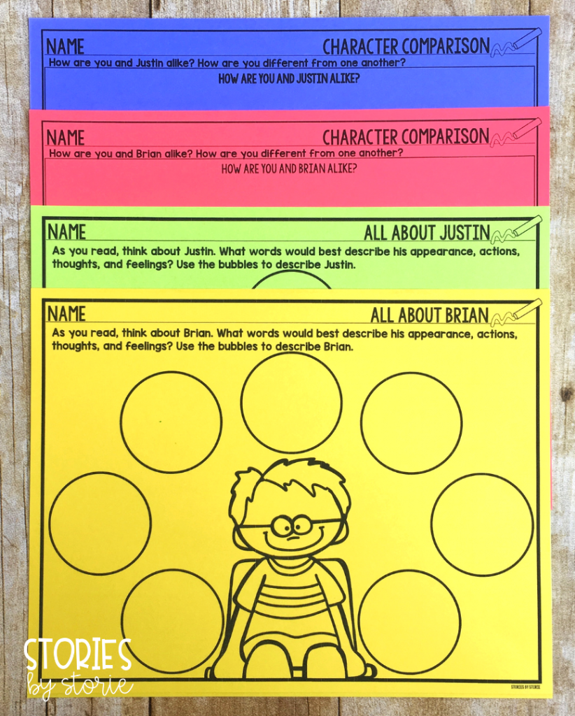 I have included several graphic organizers to focus on Brian and Justin, the two main characters in The Invisible Boy. Students can not only describe each of these boys, but they can also compare and contrast themselves to these characters.
