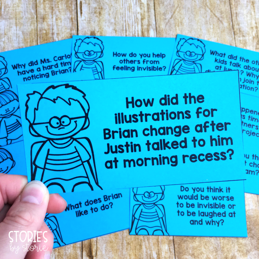These 12 comprehension questions will help guide your discussion of The Invisible Boy. There is also an option to have students respond to these questions in writing.