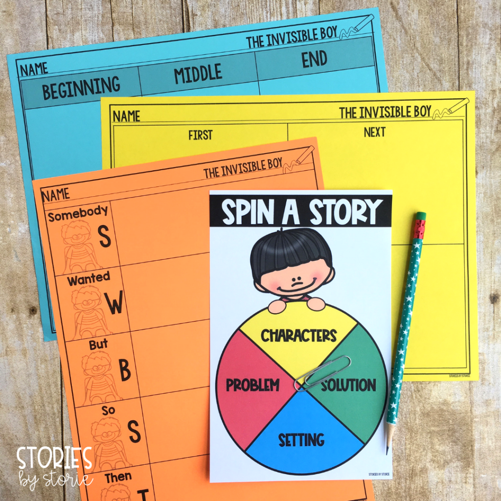 While reading The Invisible Boy, students can work on summarizing and retelling the story with these graphic organizers. This spinner activity is great for working on story elements.