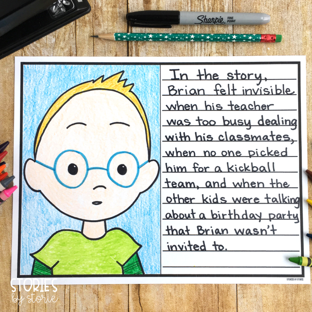 After reading The Invisible Boy, students can respond to the story with this directed drawing and writing activity. Students can choose from a handful of writing prompts or choose their own.