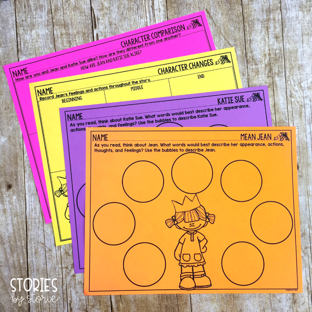 While reading The Recess Queen, students can write descriptions for Mean Jean and Katie Sue. Students can also compare the two girls as well as describe how Mean Jean changed during the story.