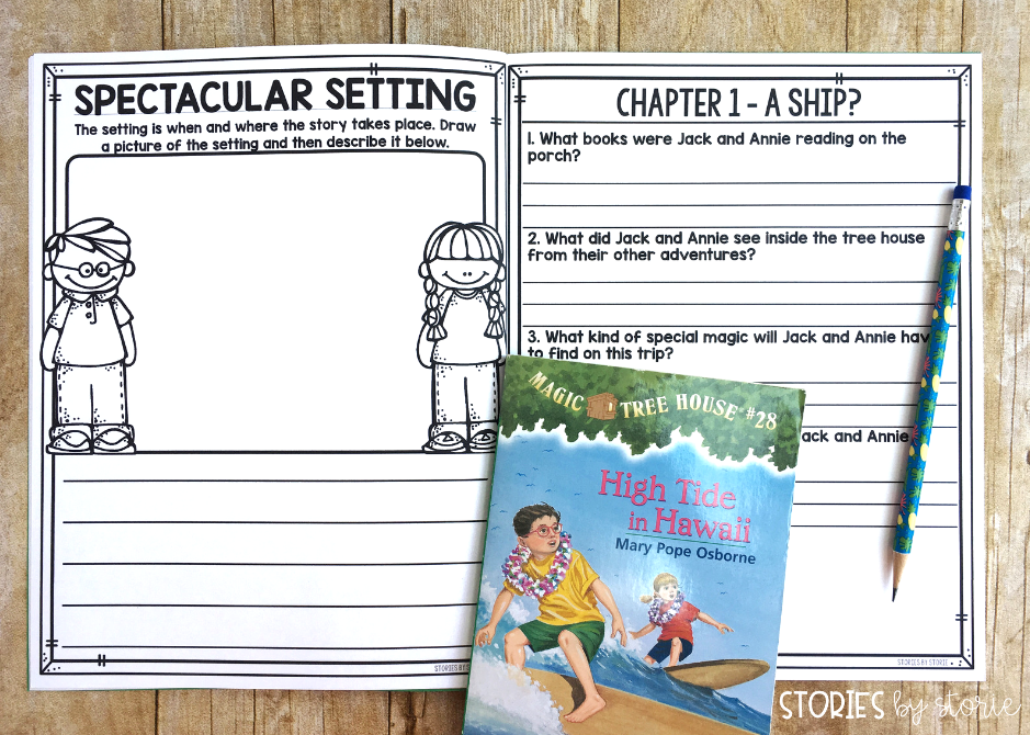 Most of my chapter book companions contain comprehension questions for each chapter of the book and graphic organizers. Some also include character charts and vocabulary work. These book companions can be quite large. I recommend you go through each pack and select the pages with the skills you really want your students to focus on during that novel study.