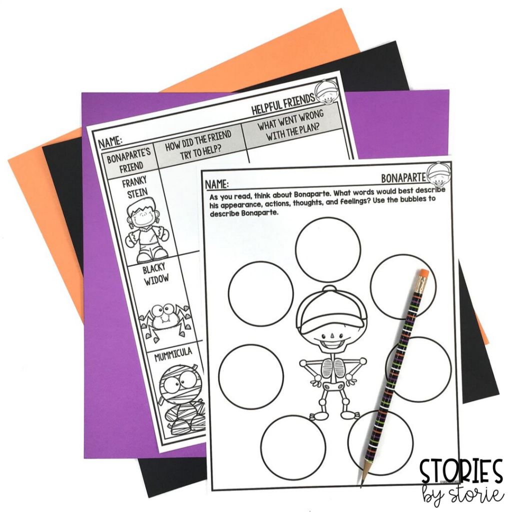 Throughout the story, Bonaparte's friends come up with some creative ways to help keep Bonaparte from falling apart. Students can keep track of each friend's idea and what went wrong with each plan. There's also a character web for details about Bonaparte.