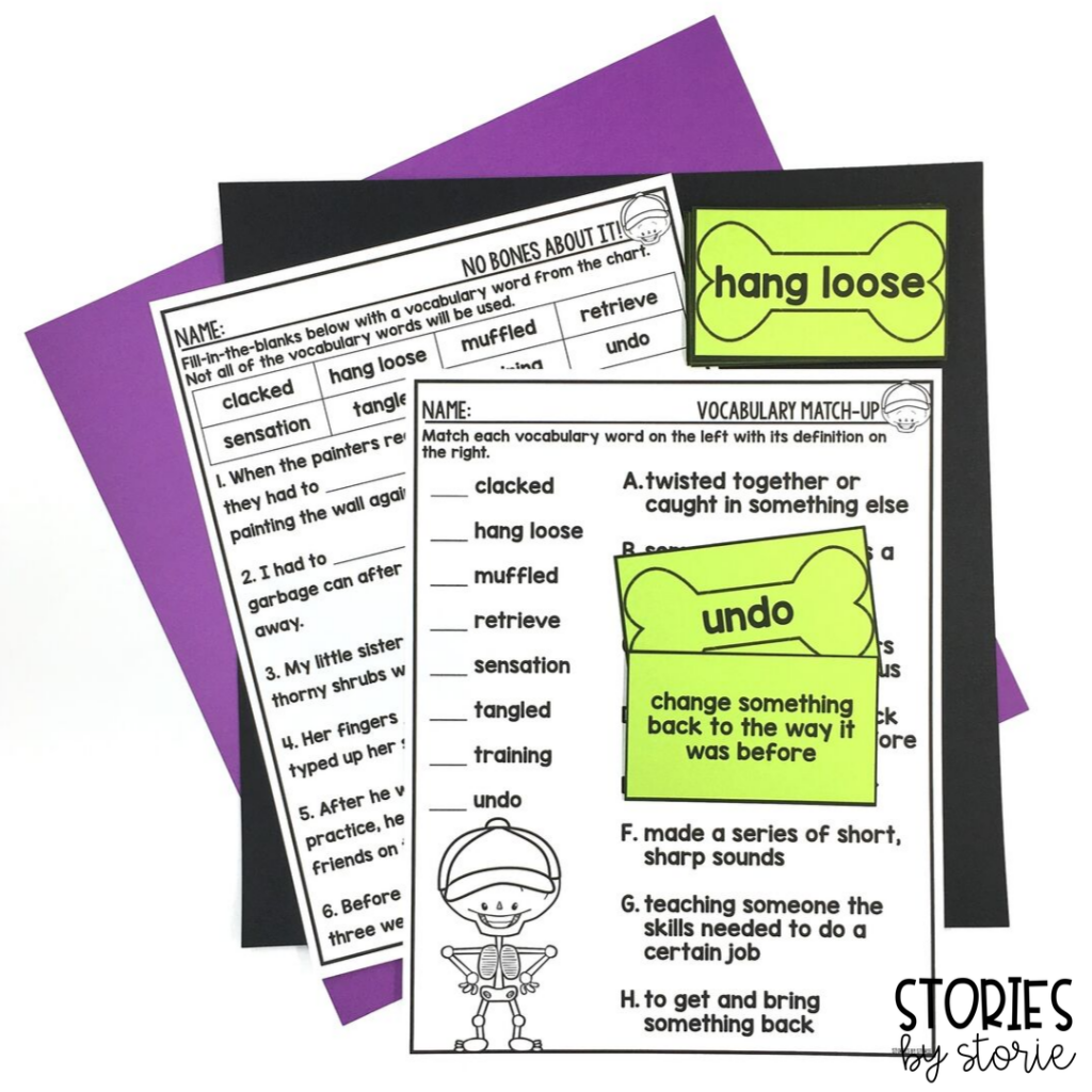 I selected 8 vocabulary words for Bonaparte Falls Apart. The cards come with matching definitions. Students can practice using their vocabulary with these fill-in-the-blanks and matching activities.