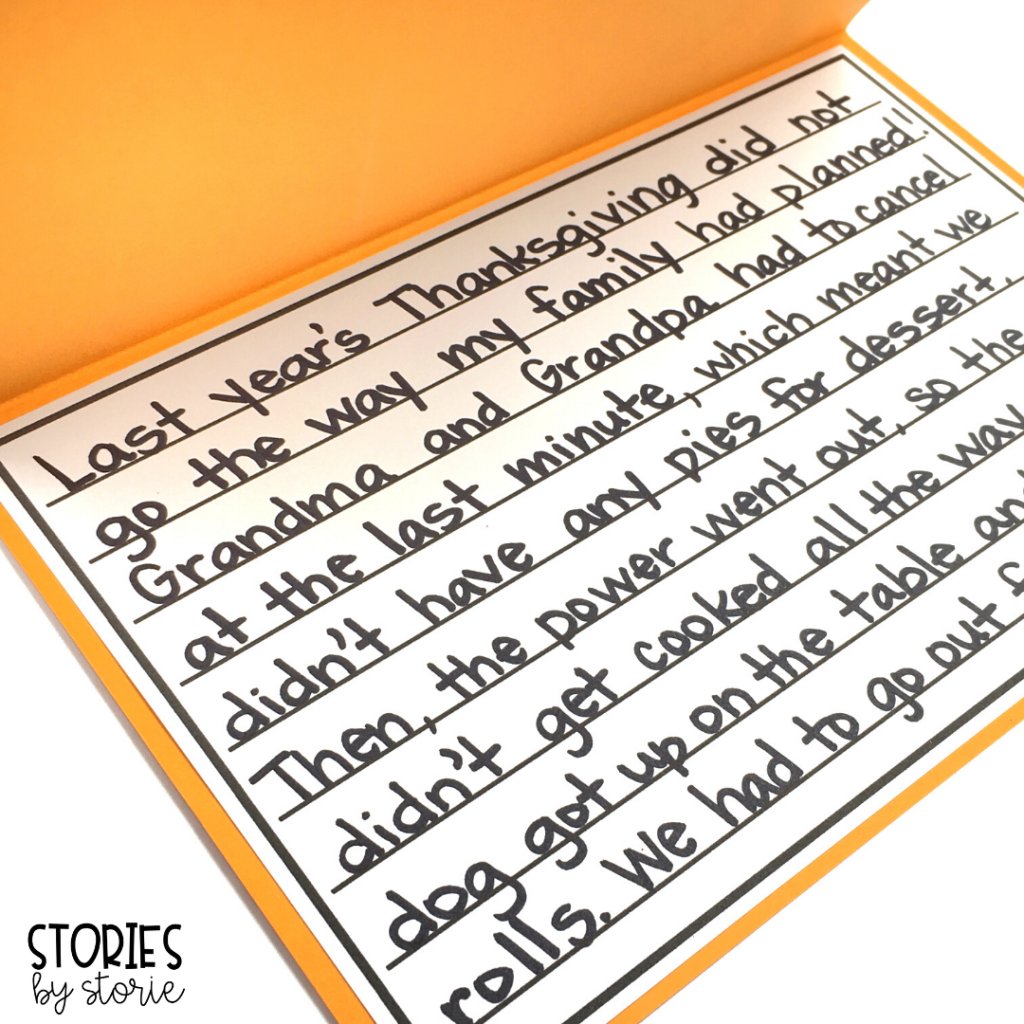 After reading Thanksgiving at the Tappletons', students can create this placemat craft. On the outside, students can draw and color a Thanksgiving meal or add their last name to the title. On the inside, students can respond to one of the included writing prompts.