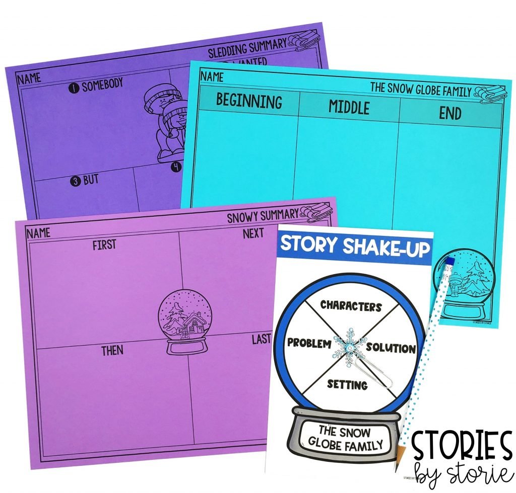 Once students can sequence The Snow Globe Family, they are ready to retell or summarize. They can even focus on story elements with this Story Shake-Up spinner activity.