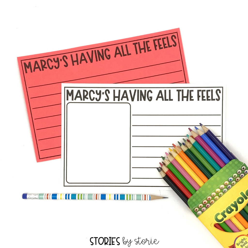 After reading Marcy's Having All the Feels, students can draw and describe one of the feelings from the book. They can also create their own feelings character and write more about it.