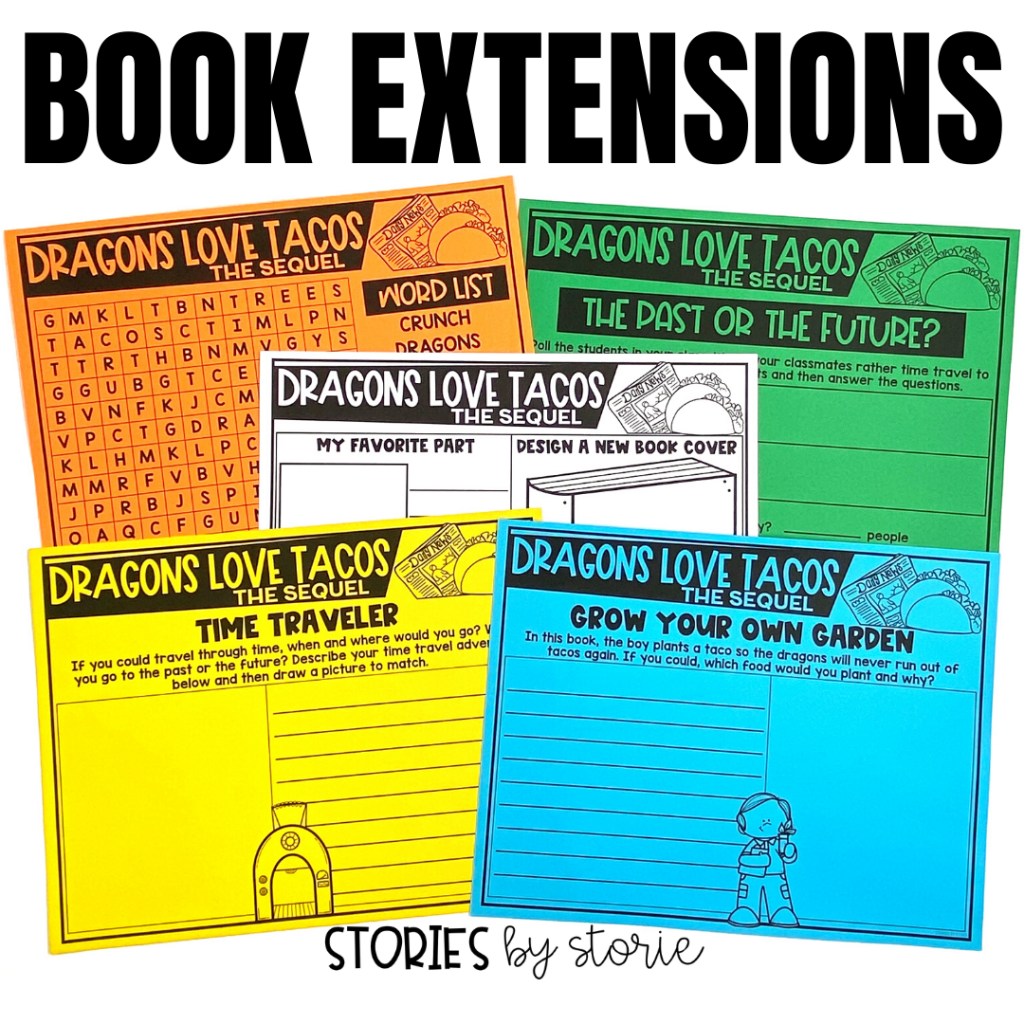 After reading Dragons Love Tacos 2: The Sequel, students can complete these book extensions. This includes a book review, word search, graphing activity, and two creative writing tasks.