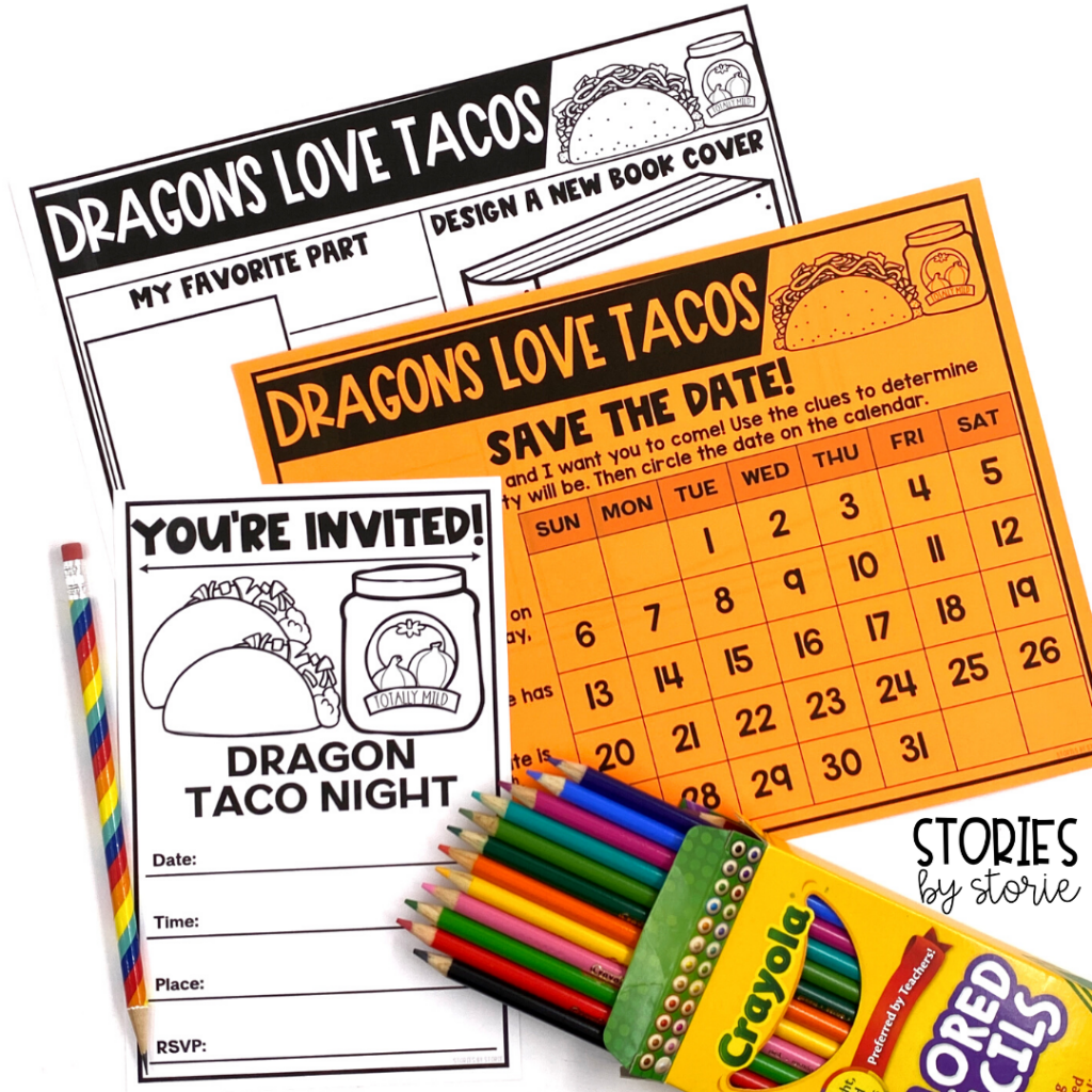 After reading Dragons Love Tacos, students can complete these book extensions. Students can complete a book review, create their own taco night invitation, and read clues to determine the date of a party.