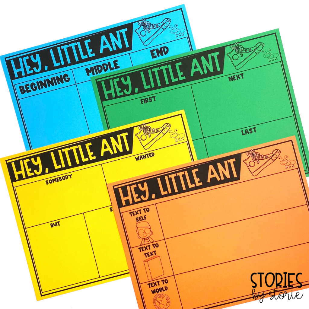Students can retell, summarize, or make connections to the book Hey, Little Ant with these graphic organizers.
