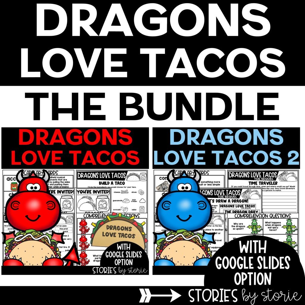 This Dragons Love Tacos book companion bundle contains comprehension questions, vocabulary practice, graphic organizers, a taco craft, a dragon directed drawing, and more!