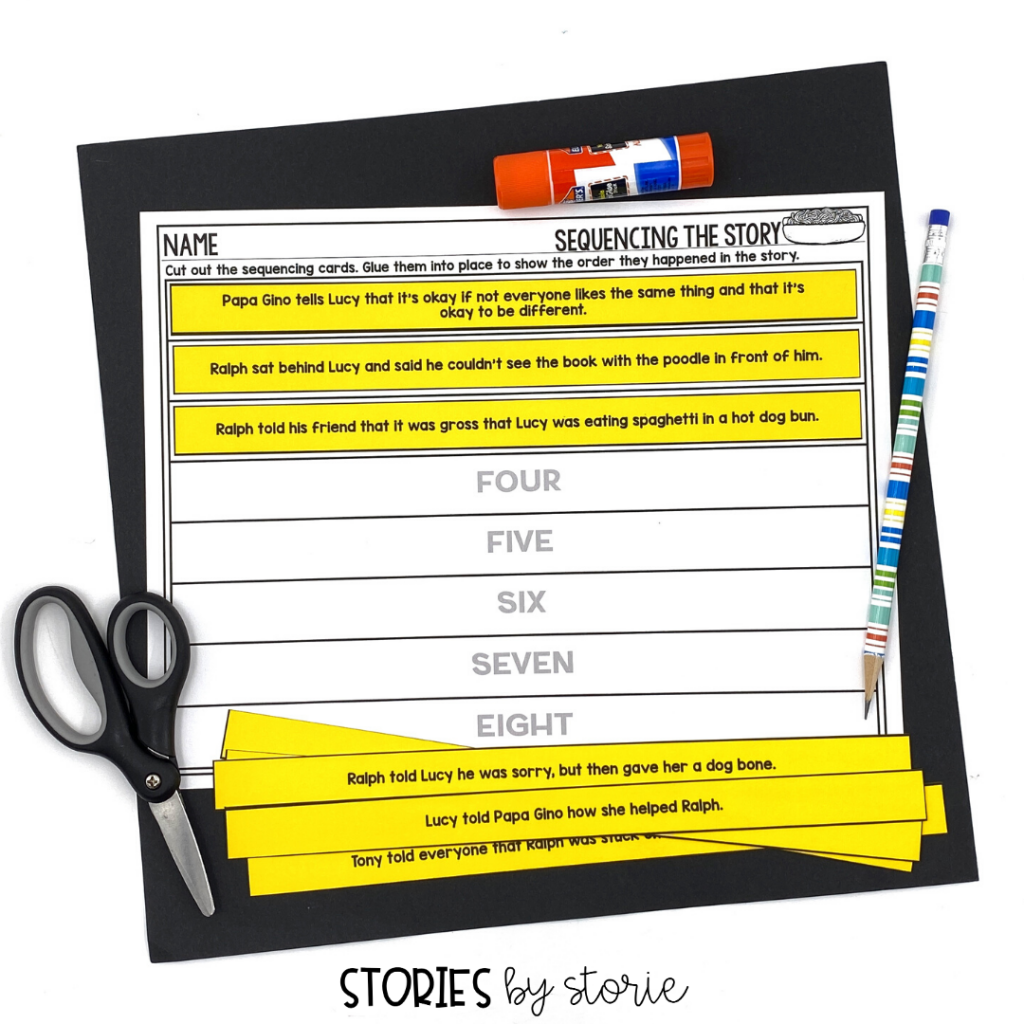After reading Spaghetti in a Hot Dog Bun by Maria Dismondy, students can put the story back together with this sequencing activity.