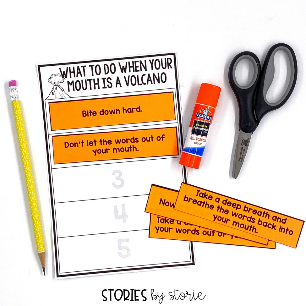 In My Mouth is a Volcano. Louis learns what to do when he feels like his volcano mouth is about to erupt. Students can practice sequencing these steps.