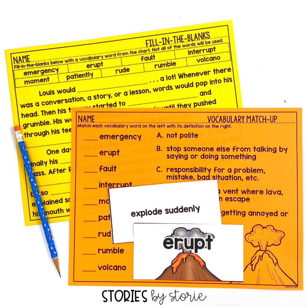 While reading My Mouth is a Volcano, students can focus on key vocabulary from the text using these vocabulary cards and activities.