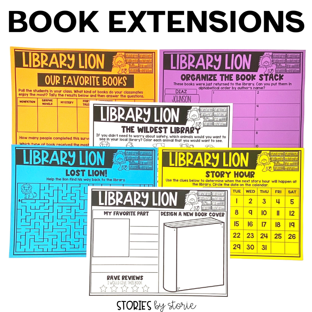 After reading Library Lion, students can complete these book extension activities. Pick and choose from a maze, ABC order, graphing activity, and more!
