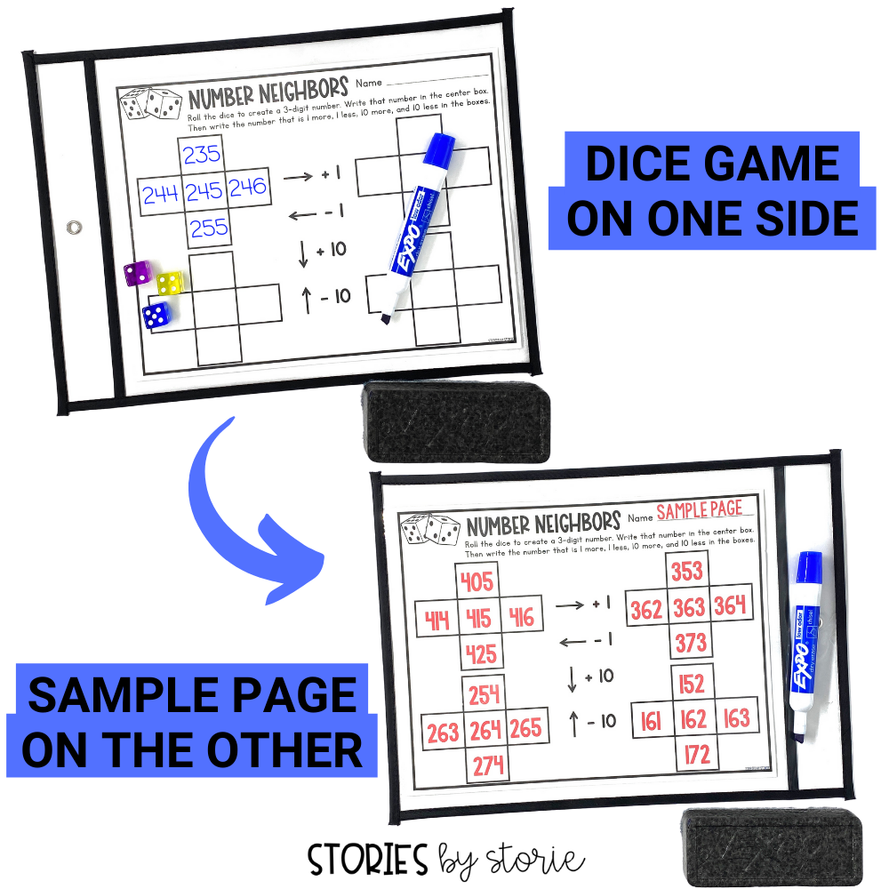 Once taught, kids can play these math dice games independently and practice key math skills. Add these math activities to your centers, math rotations, or fast finishers bin. Include the sample page to reduce interruptions during small group time.