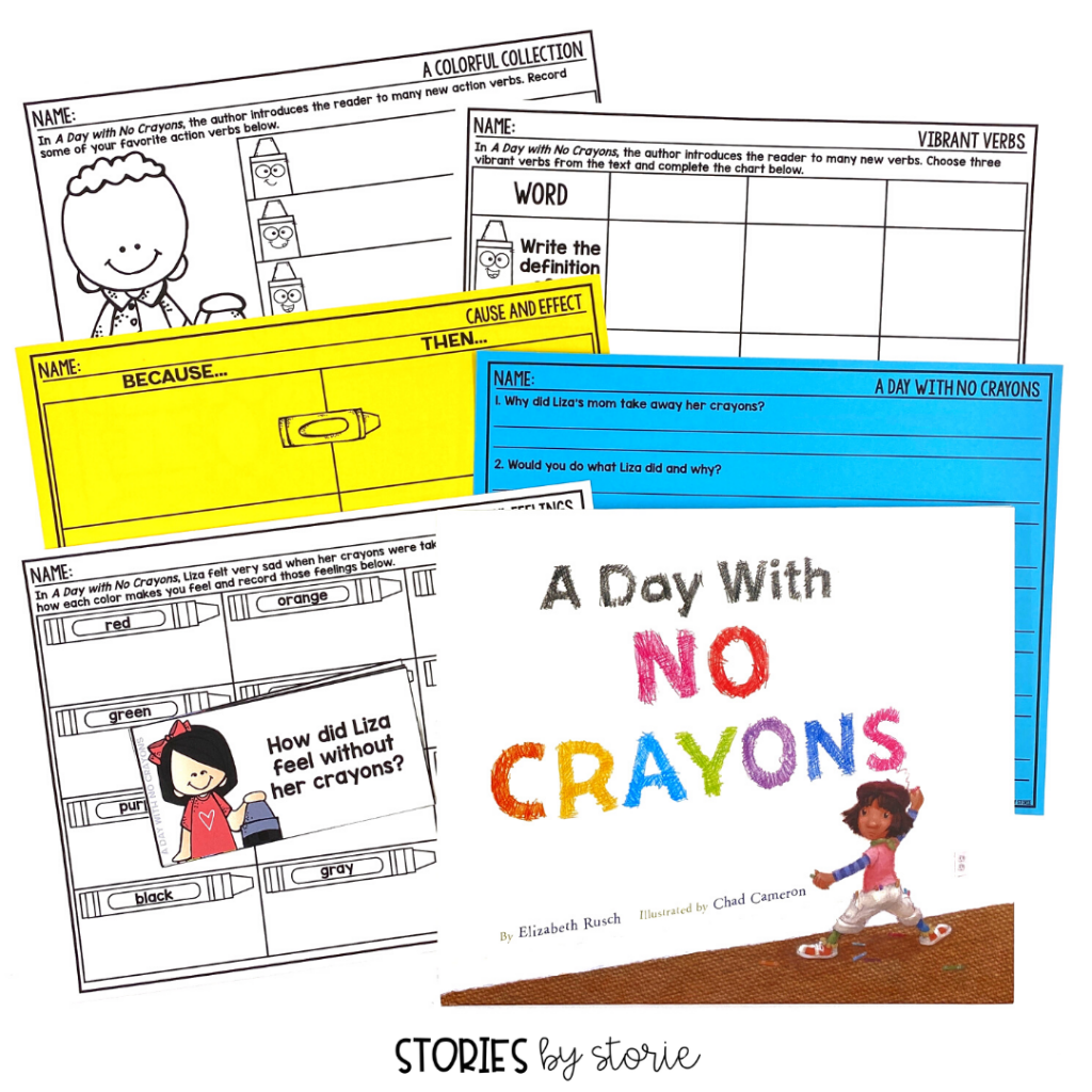 Here are a handful of activities to pair with A Day with No Crayons by Elizabeth Rusch. This includes discussion questions, graphic organizers, and more!
