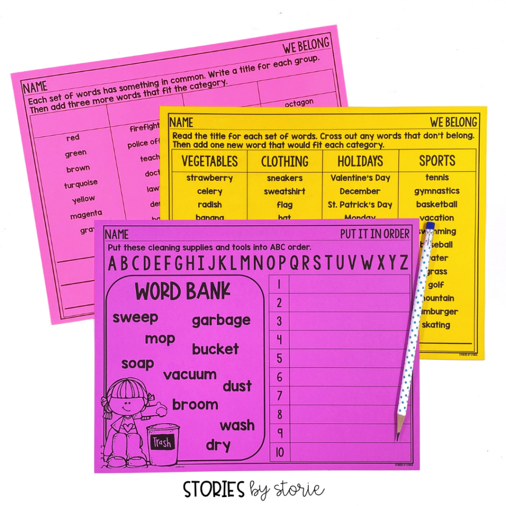 After reading Little Oink, students will complete these organization-themed activities. There are two activities focused on categories and one ABC order activity.