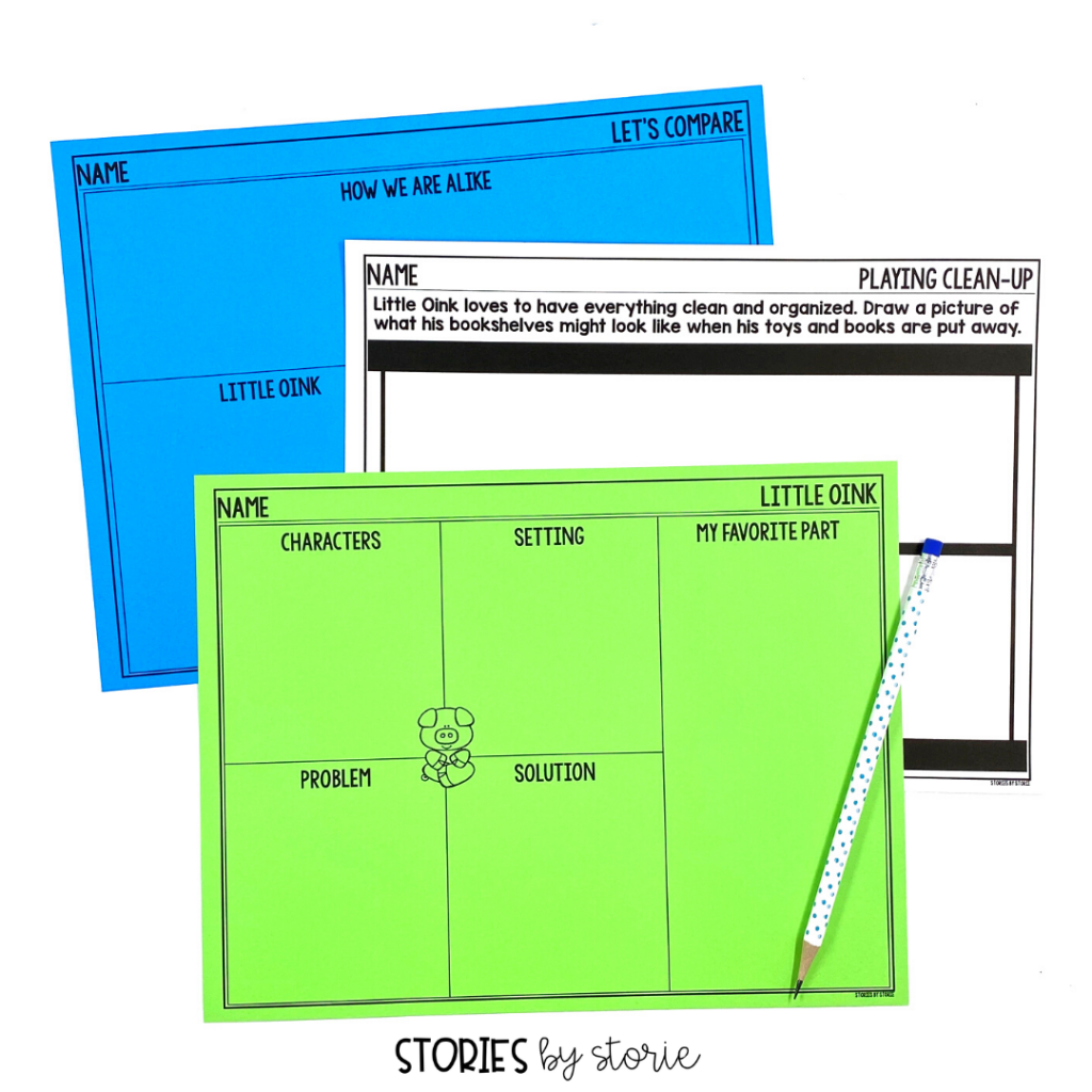 After reading Little Pea, Little Hoot, or Little Oink, students can complete a story map and a character comparison.