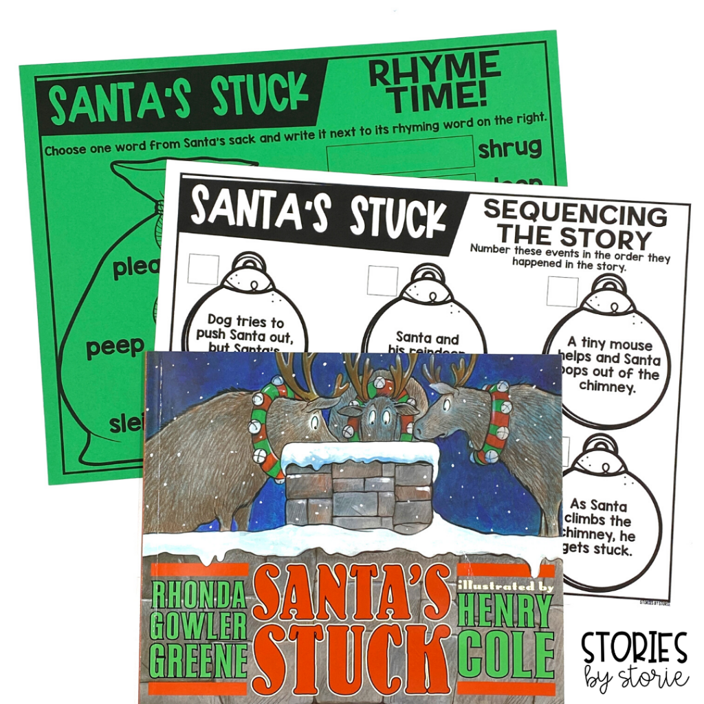 After reading Santa's Stuck, students can practice sequencing and rhyming with these free activities.