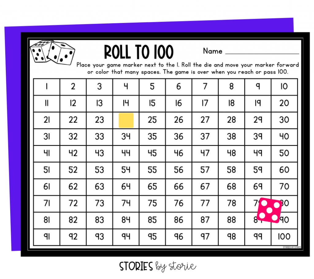 If you want your students to engage with the hundreds chart, let them play games. In this game, students roll their way from 1 to 100. There are versions for 20 and 50, as well as digital options, too.