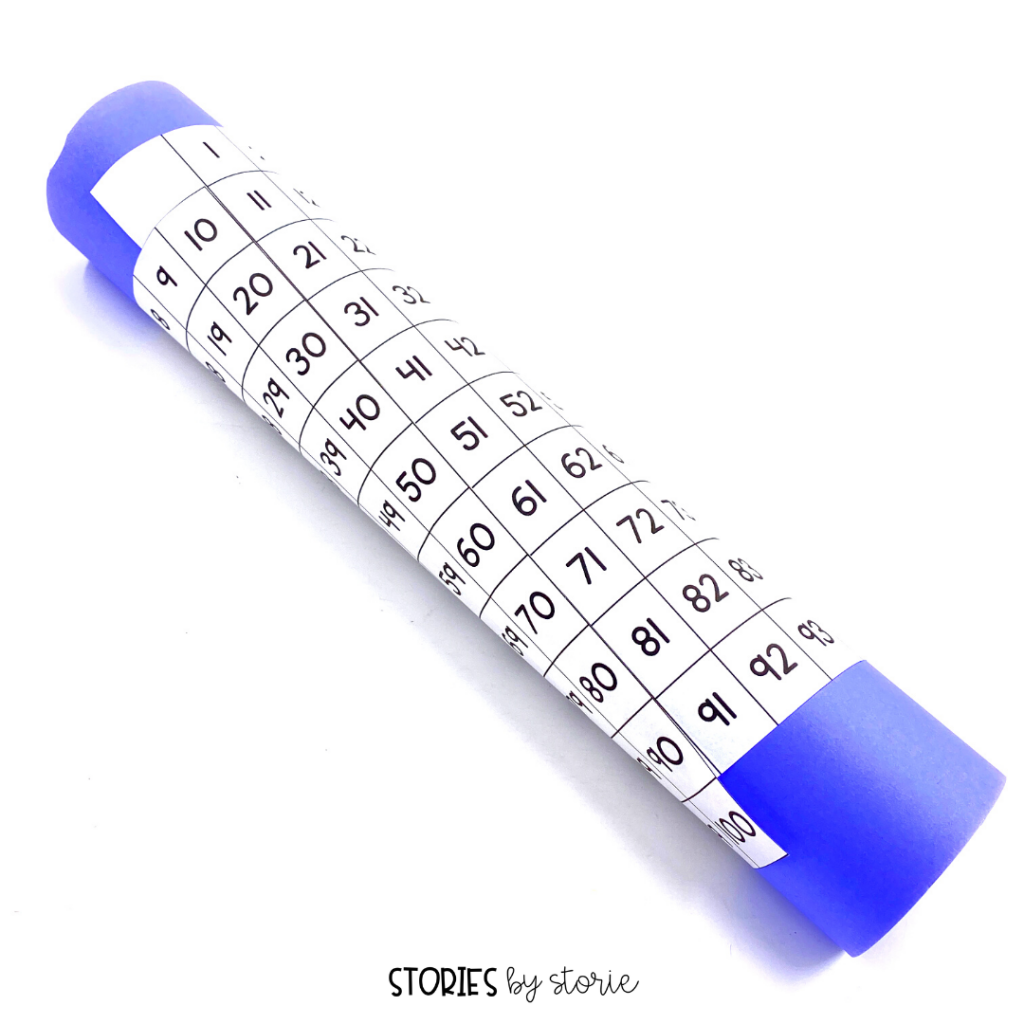 To help students see how the numbers on a hundreds chart connect, wrap the chart to create a paper cylinder. This helps students continue to count to 100 with ease.