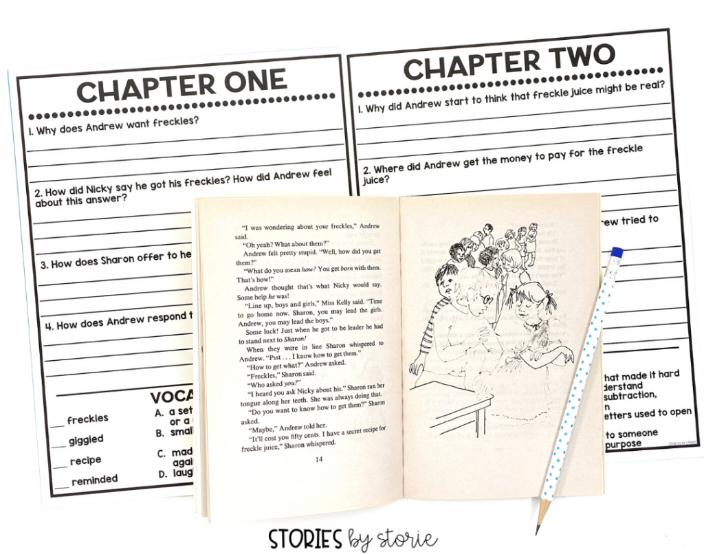 This Freckle Juice book companion contains comprehension questions for each chapter, vocabulary activities, a sequencing activity, a book quiz, and graphic organizers to help guide your students through the book.